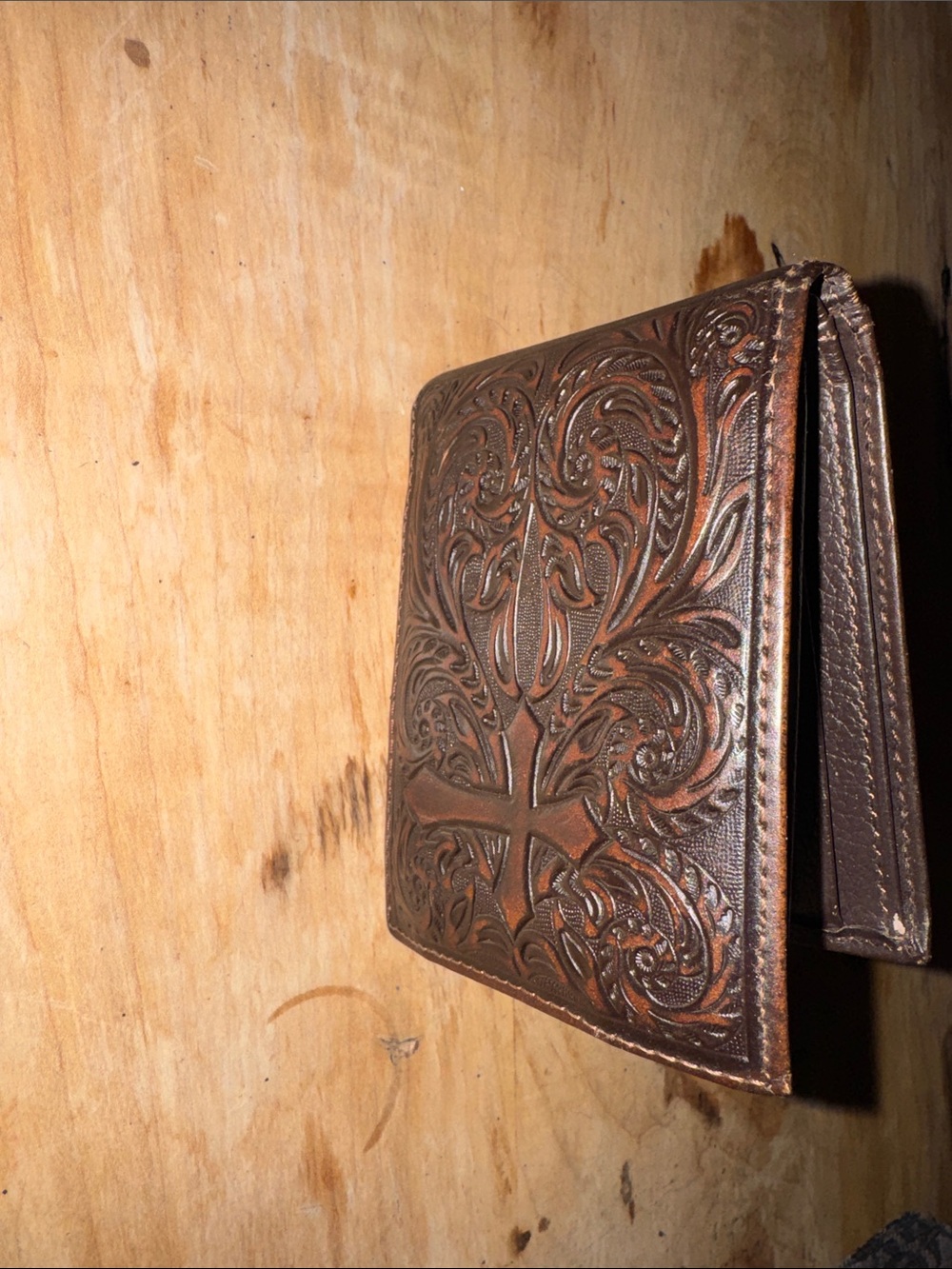 Nocona Tooled Brown Leather Bifold Wallet